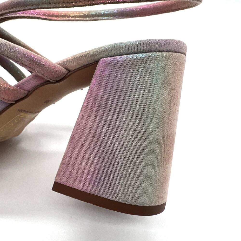 FREE PEOPLE Colette Leather Heels 7.5 Metallic Rainbow Strappy Sandal Cage NEW - Picture 12 of 15